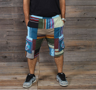 Men's Cotton Patchwork Grateful Dead Cargo Shorts w/ Steal Your Face Embroidery