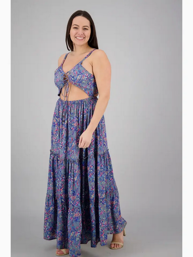 Women's Hollowed Silk Paisley Maxi Dress