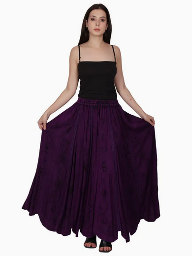 Women's Acid Washed Crochet Applique Maxi Skirt