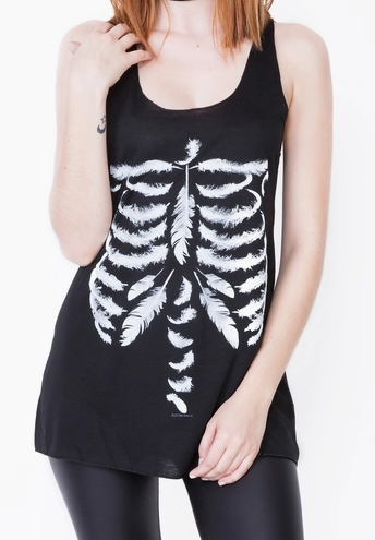 Women's Feather Ribcage Skeleton Racerback Tanktop