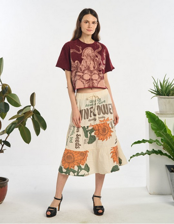 Women's Printed Tiered Midi Skirt