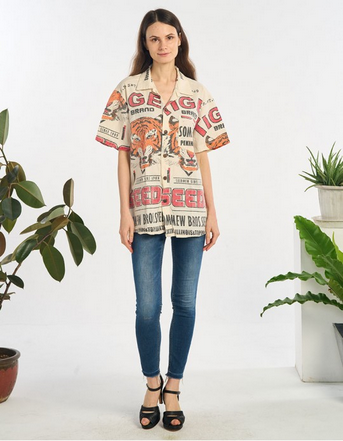 Men's Vintage Printed Sack Button Down Shirt