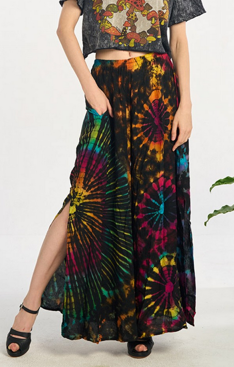 Women's Rayon Tie-Dye Side-Slit Long Flowy Pants