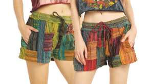 Women's Cotton Drawstring Mixed Patchwork Short Shorts