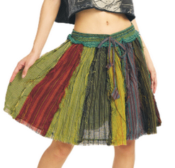 Women's Cotton Patchwork Mid-Length Panel Skirt
