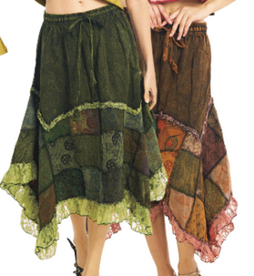 Women's Cotton Patchwork Uneven Hem Midi Skirt