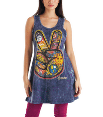 Women's Cotton Peace Sign Hand Tank Dress
