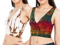 Women's Rayon Spandex Tie-Dye V-Neck Low-Cut Crop Top