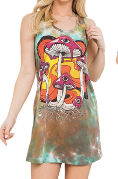 Women's Cotton Tie-Dye Melting Mushroom Tank Dress