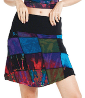 Women's Rayon Spandex Tie-Dye Dark Patchwork Short Skirt