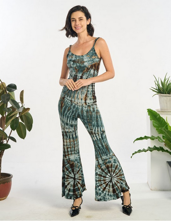 Women's Spandex White/Brown Tie Dye Bell Bottom Jumpsuit