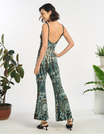 Women's Spandex White/Brown Tie Dye Bell Bottom Jumpsuit