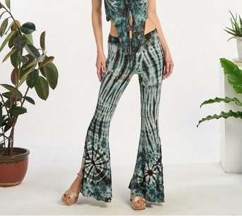 Women's Tie-Dye Spandex Split Leg Bell Bottoms