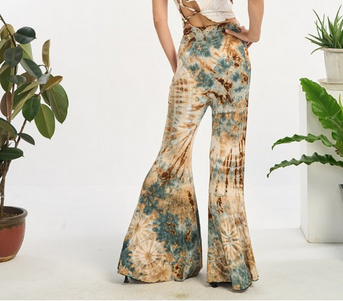 Women's Tie-Dye Spandex Split Leg Bell Bottoms