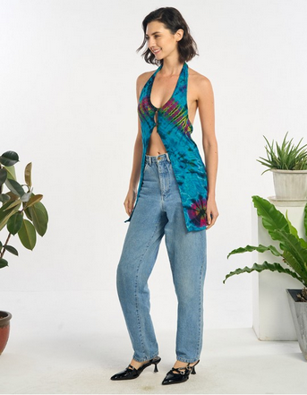 Women's Spandex Tie-Dye Long Halter Vest