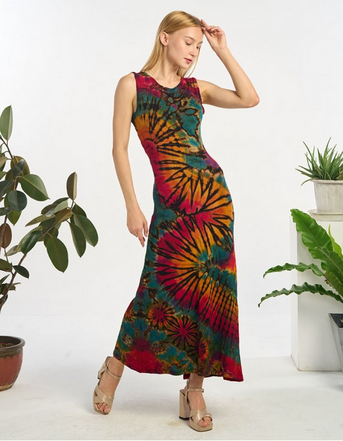 Women's Spandex Tie-Dye Sexy Back Maxi Dress