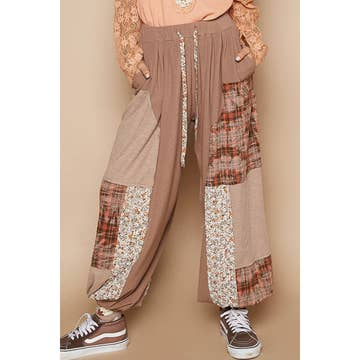 Women's Mixed Fabric Relaxed Fit Floral Patchwork Jogger Pants