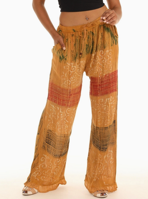 Women's Rayon Boho Tie-Dye Floral Batik Print Pants