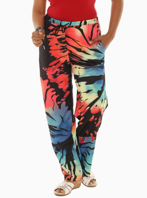 Women's Cotton Poly Tie-Dye Print Casual Pocket Pants