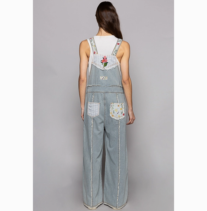 Women's Floral Patchwork Embroidery Overalls