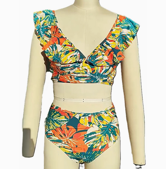 Women's Sexy Bohemian Print Ruffled Bikini Swimsuit