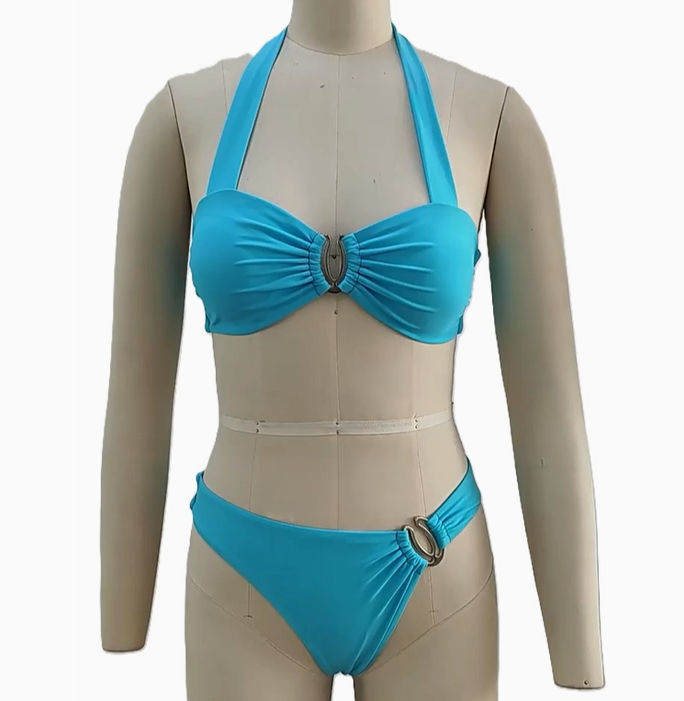 Women's Sexy U-Button Halterneck Lace-Up Bikini Swimsuit