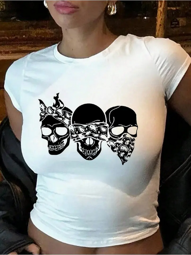 Women's Y2K Street Punk Skull Print Short-Sleeved Cropped T-Shirt
