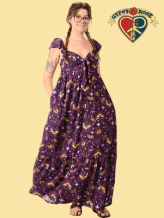 Women's Moon Moth Rayon Tie-Front Maxi Dress