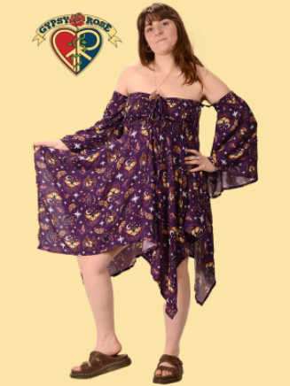 Women's Moon Moth Rayon Fairy Dress with Detachable Sleeves