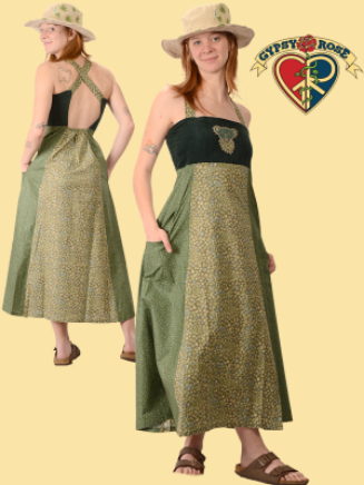Women's Grateful Dead Calico Cord Open Back Dancing Bear Dress