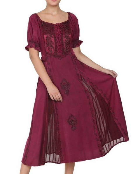 Women's Rayon Celtic Cap-Sleeve Acid Wash Dress