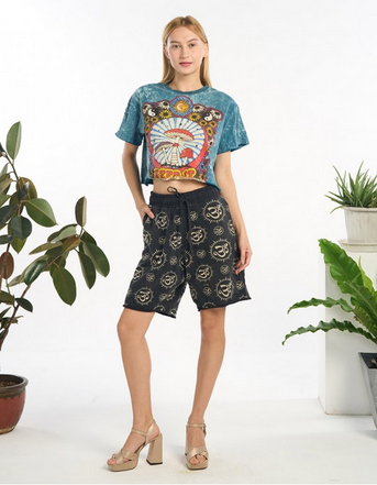 Women's Cotton Stonewash Mushroom Crop Top