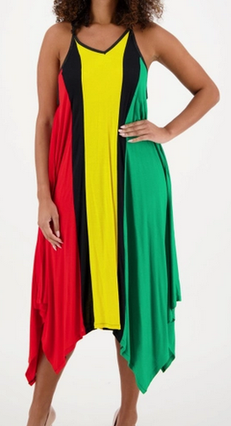 Women's Viscose Adjustable V-Neck Rasta Dress
