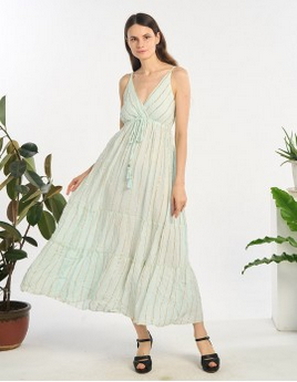 Women's Lurex Gold Motif Tiered Maxi Dress