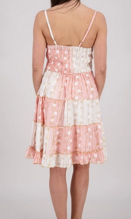 Women's Rayon Patchwork Floral Detail Mid-Length Strap Dress
