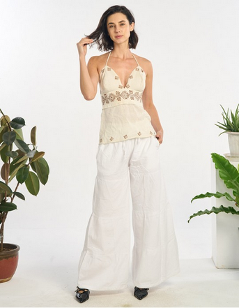 Women's V-Neck Raw Cotton Full Halter Top