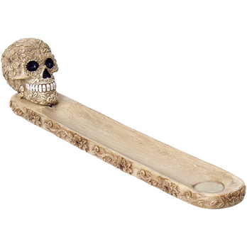 Bone Polystone Floral Skull Incense Burner