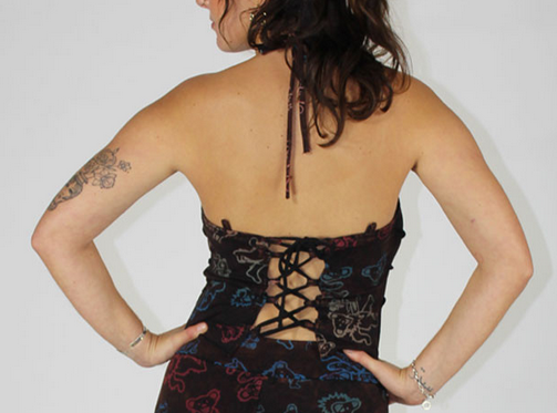 Women's Cotton Lycra Stonewash Grateful Dead Embroidered Bears Halter Top