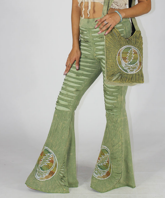 Women's Cotton Lycra Tie-Dye Grateful Dead Bell Bottom Stealie Pants