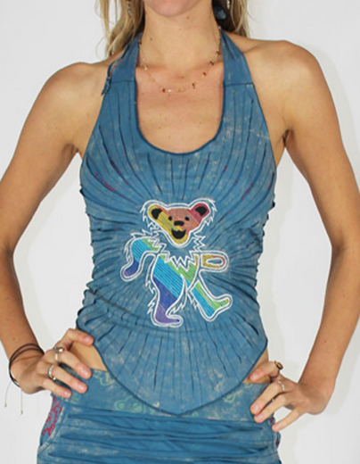 Women's Cotton Lycra Grateful Dead Dancing Bear Embroidery Cover-Up Top