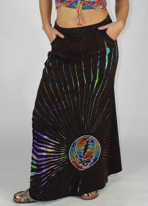 Women's Cotton Lycra Tie-Dye Grateful Dead Razor-Cut Maxi Skirt