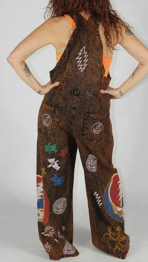 Women's Cotton Stonewash Grateful Dead Symbols All Over Print Overalls