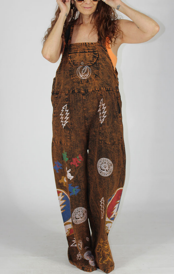 Women's Cotton Stonewash Grateful Dead Symbols All Over Print Overalls