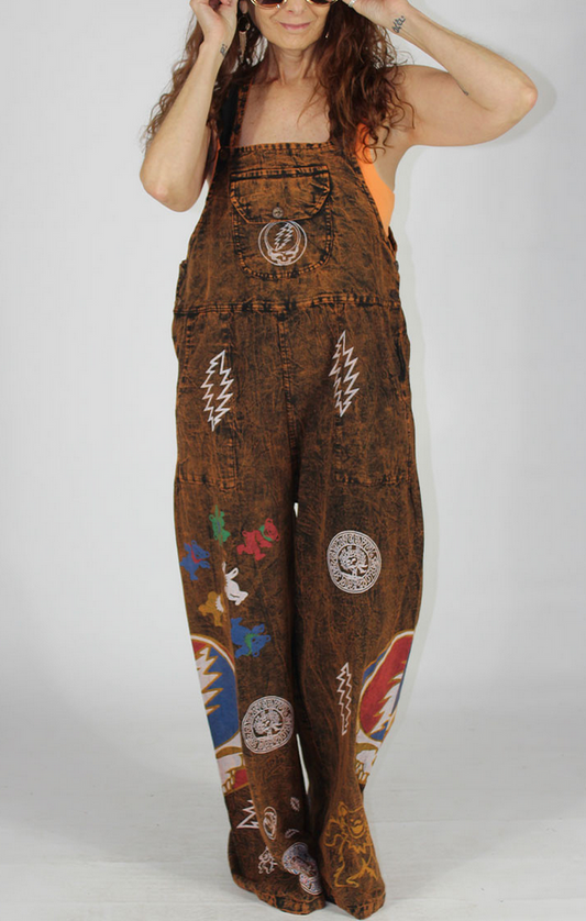 Women's Cotton Stonewash Grateful Dead Symbols All Over Print Overalls