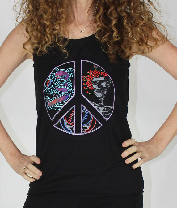 Women's Cotton Lycra Tie-Dye Grateful Dead Peace Sign Tank Top