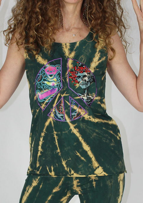 Women's Cotton Lycra Tie-Dye Grateful Dead Peace Sign Tank Top
