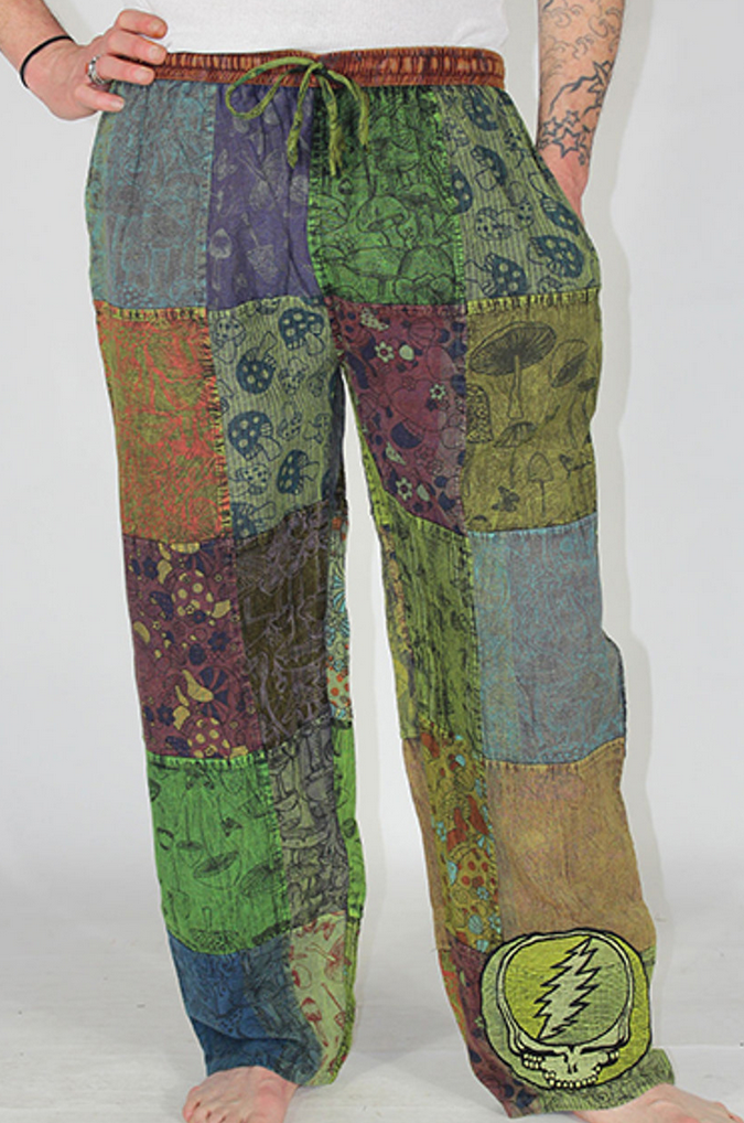 Men's Cotton Patchwork Grateful Dead Mushroom Print Pants