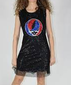 Women's Cotton Lycra Grateful Dead Sequined Steal Your Face Tank Dress