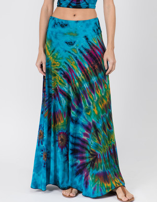 Women's Rayon Spandex Mudmee Tie-Dye Paneled Maxi Skirt