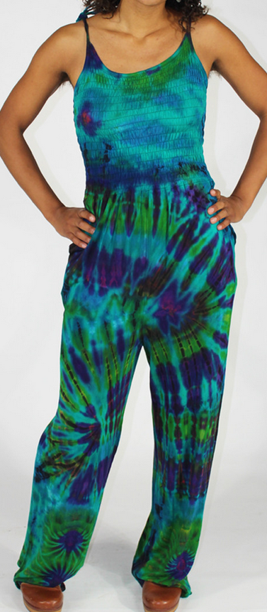 Women's Rayon Spandex Tie-Dye Bobbing Top Tie Jumpsuit
